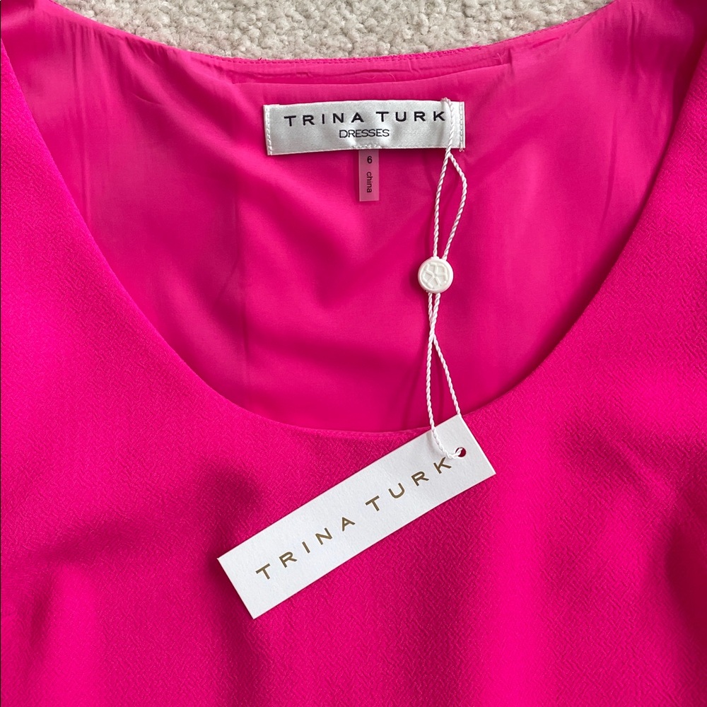 Trina Turk Bright Fuchsia Sleeveless Shift Mini Dress - Picture 2 of 5